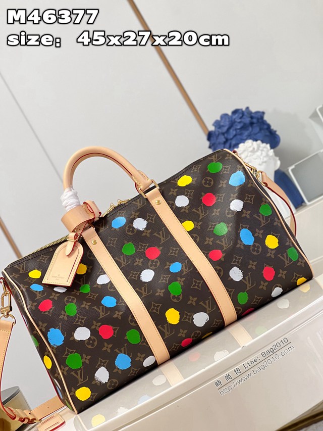 LV專櫃2023新款LV x YK Keepall 45旅行袋 M46377 路易威登波點圖案手提旅行包 dn1307